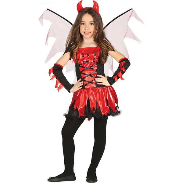 Demone Diavolo Costume Set Fascia Ali Abito Maniche Coda Spaventoso Fantasia Halloween Party Rosso Nero Bambini Gioco Di Ruolo, Taglia: 98/104 Colore: Rosso-image
