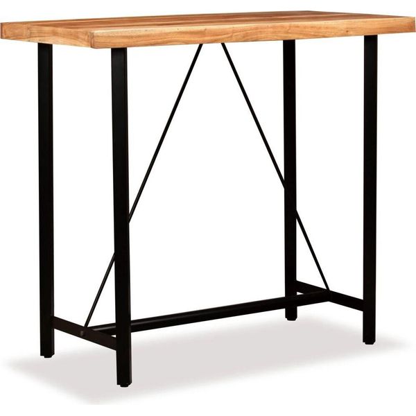 Vidaxl Set Da Bar 5 Pezzi In Legno Massiccio Di Acacia E Vera Pelle-image
