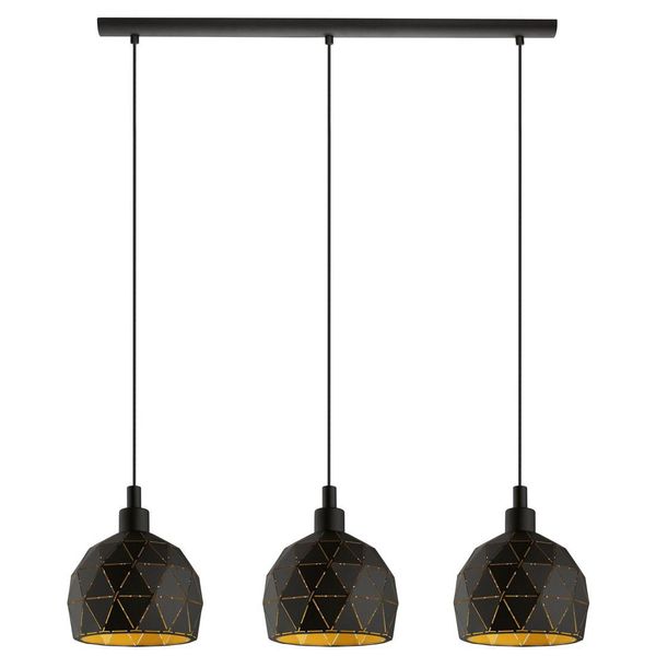 Eglo Roccaforte, Lampada A Sospensione A 3 Luci, Lampada A Sospensione In Metallo Nei Colori Nero E Oro, Attacco E14-image