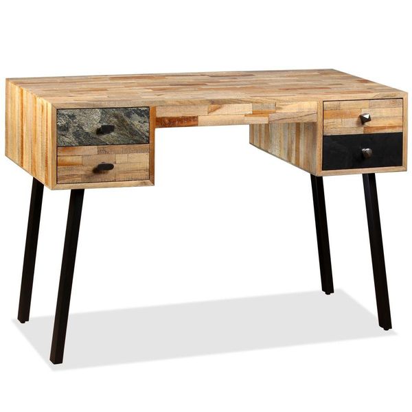 Scrivania In Legno Massiccio Di Teak Recuperato 110 × 50 × 76 Cm-image