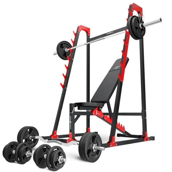 Marbo Sport Set MH24_156KG_KIER | Panca Pesi Regolabile + Rack Per Bilancieri MH-S204 + Set Di Barre/Piastre Pesi 113 Kg-image