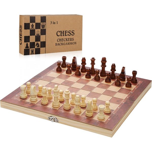 Fiqops Set Di Scacchi Giochi Da Tavolo Pearl Legno Guerre Stellari Scacchi Da Viaggio 3 In1 29*29Cm Scacchi-image