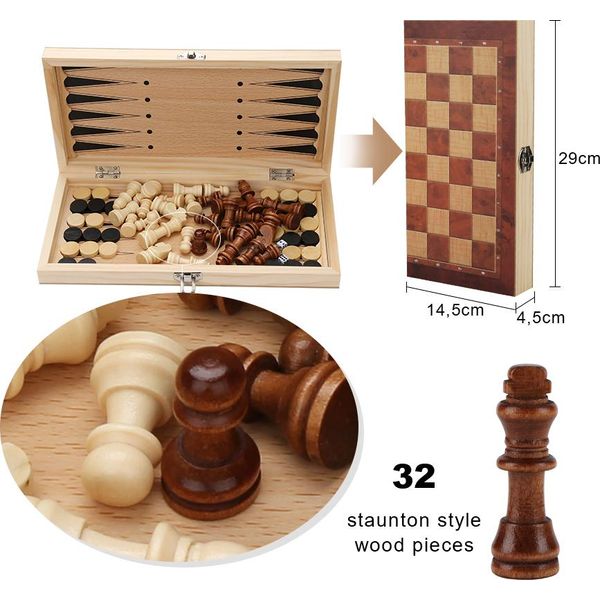 Fiqops Set Scacchi Giochi Da Tavolo Completo Set Scacchi Da Viaggio Scacchi Backgammon Legno 29X29Cm Scacchi Da Viaggio-image