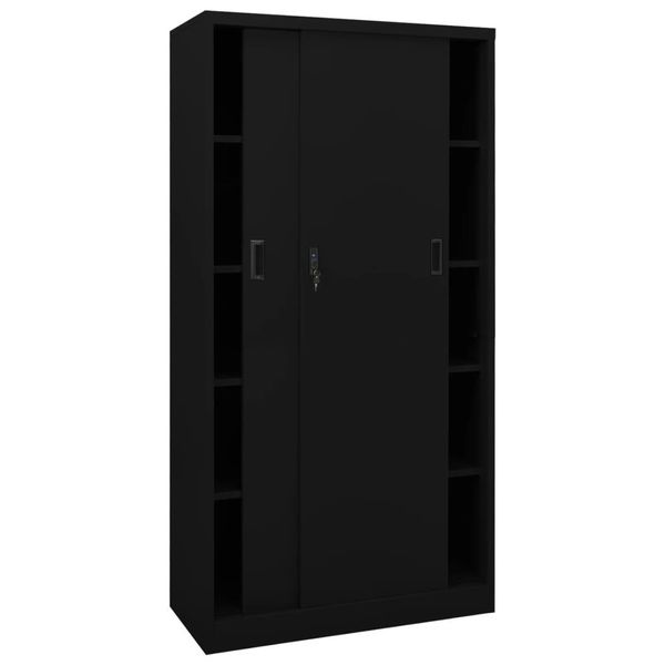 Vidaxl Armadio Per Ufficio Con Porta Scorrevole Nero 90X40X180 Cm Acciaio-image