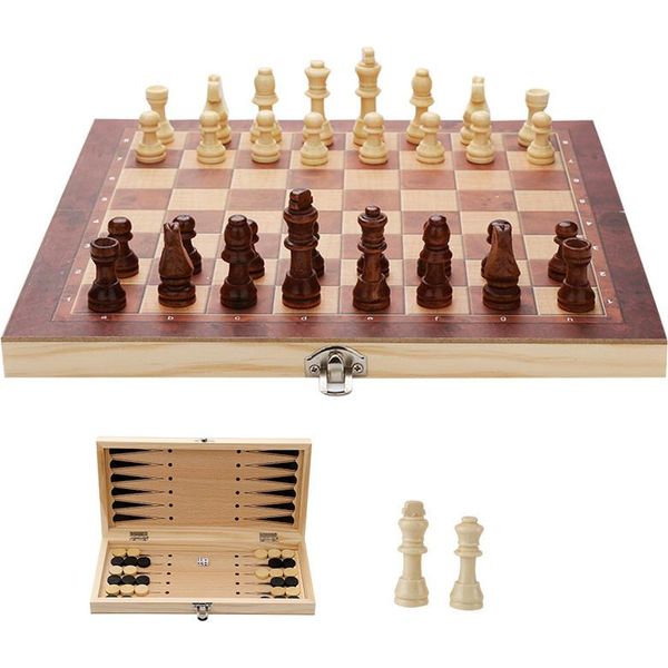 Jopassy Set Scacchi Fatto A Mano Pieghevole Gioco Scacchi Tavolo Scacchi In Legno 3 In1 29*29CM-image