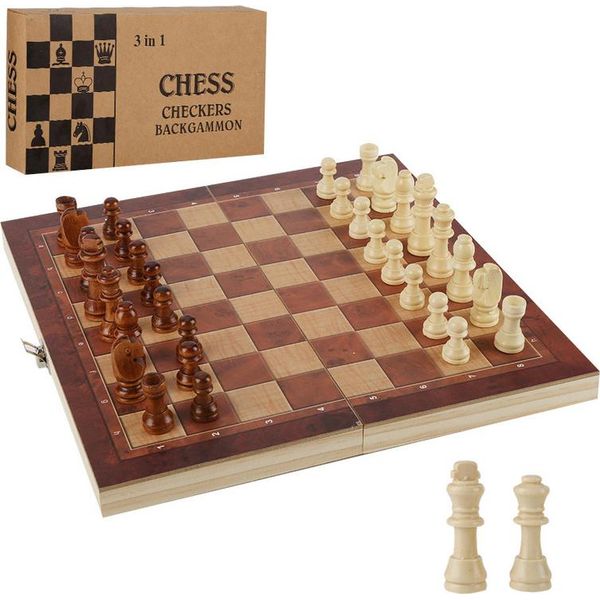 Jiubiaz Scacchi Set Fatto A Mano Pieghevole Gioco Scacchi Tavolo Scacchi In Legno 3 In1 29 * 29CM-image
