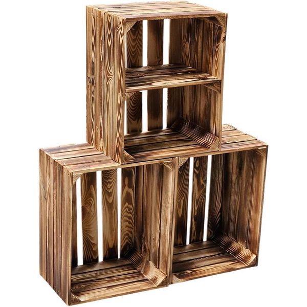 Holzkisten Regal 4Er Set 50 X 40 X 30Cm Mit Ablage Kurz-image