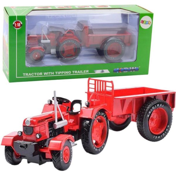 Trattore Agricolo Con Rimorchio In Metallo Rosso 1:1-image