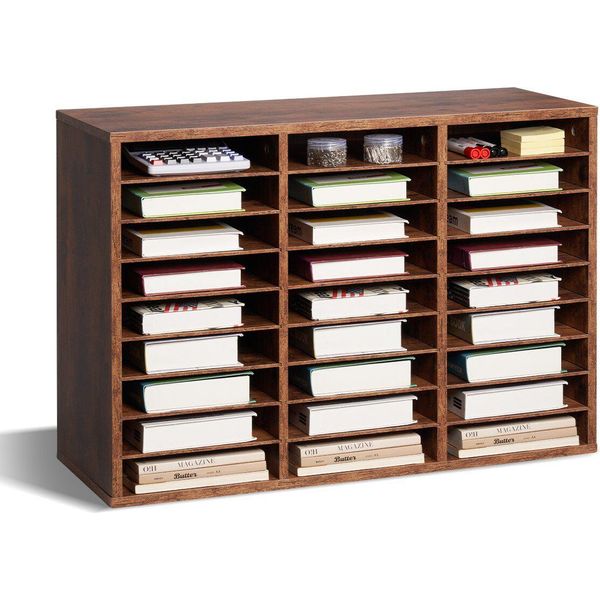 Organizzatore Di Letteratura In Legno 27 Scomparti Ripiani Rimovibili Marrone Scuro-image