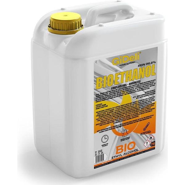 Gideli Bioetanolo 25L Etanolo 96,6% Alcool Organico Inodore Combustione Pulita, Per Caminetti Interni Ed Esterni-image