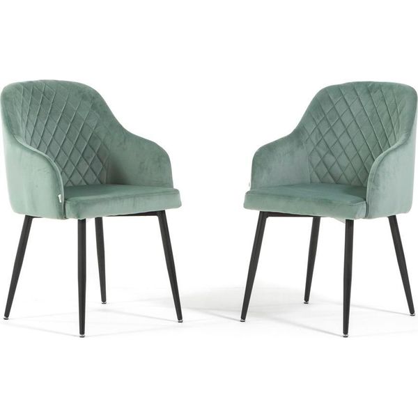 Set Di 2 Sedie Imbottite Tessa In Velluto Con Braccioli, Schienale Alto E Gambe In Metallo, Design Elegante E Moderno -Verde/Grigio Scuro-image
