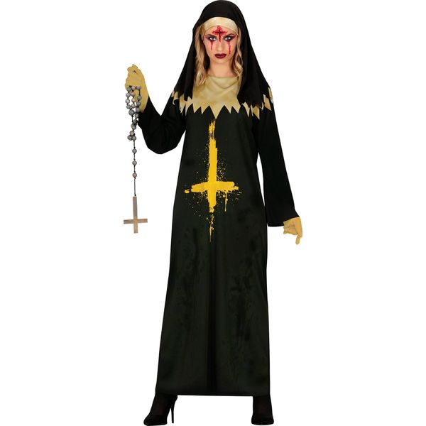 Costume Di Halloween Da Suora Horror, Taglia: 38 - 40 (M) Colore: Nero-image