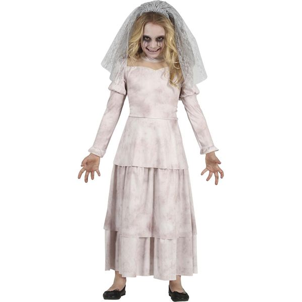 Velo Per Halloween Da Fantasma Per Bambini Matrimonio Spettrale Festa Horror Avventura Notte, Taglia: 110/116 Colore: Bianco-image