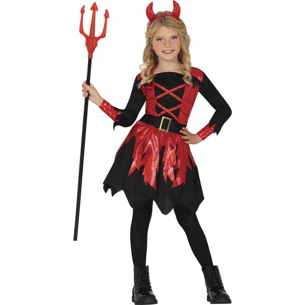 Demone Halloween Costume Fascia Vestito Nero Rosso Tridente, Taglia: 110/116 Colore: Rosso-image