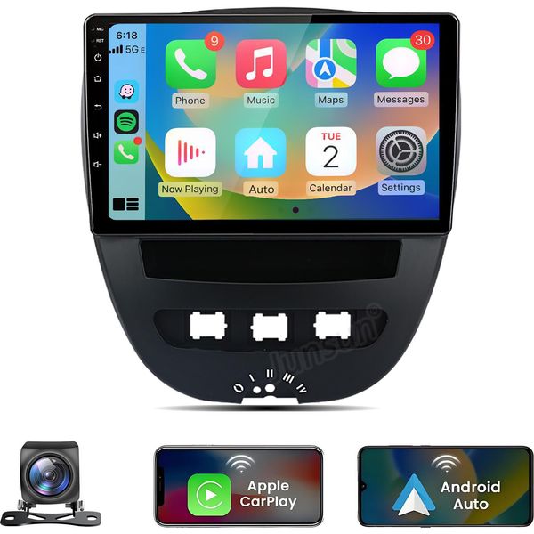 2+64G 10" Carplay Android 15 Carradio Per Peugeot 107 Citroen C1 Toyota Aygo 2005-2014 Gps Navi Bt Wifi Swc Dab+ Rds Usb Dsp Con Fotocamera"-image