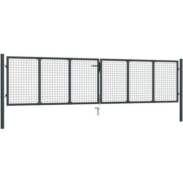 Vidaxl Cancello Da Giardino A Rete In Acciaio Zincato 400 X 150 Cm Grigio-image