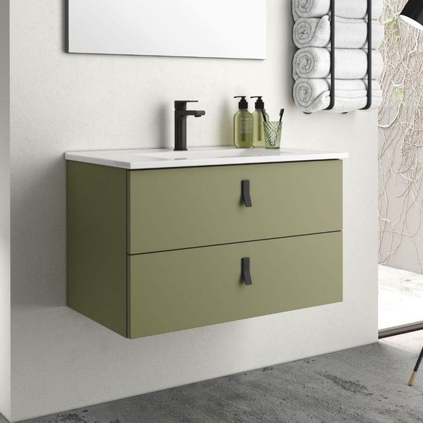 Mobile Bagno Sospeso Colore Verde Oliva 2 Cassetti Invicta 80X45X48H-image