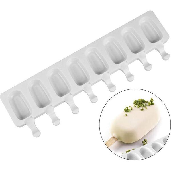 Stampi Per Ghiaccioli Set Di Stampi In Silicone Per Mini Gelati, Stampi Per Ghiaccioli Riutilizzabili Stampi Per Ghiaccioli Con Bastoncini Di Legno Ideali Per Ghiaccioli ,8-Cavità-image