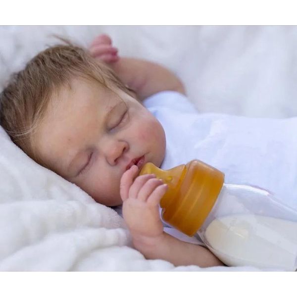 48 Cm Neonato, Rinato, Loulou, Addormentato, Pelle 3D Realistica Con Vene Visibili, Bambola Di Alta Qualità Fatta A Mano Da Collezione Artistica-image