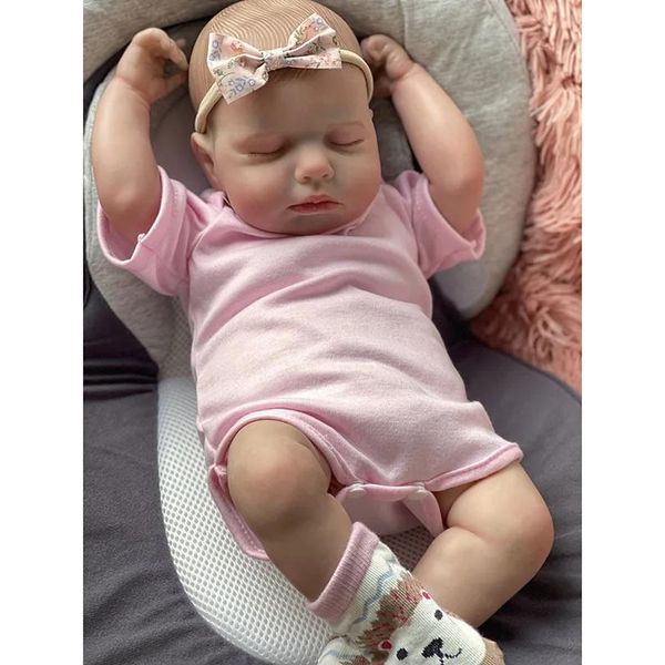 48 Cm Neonato, Rinato, Loulou, Addormentato, Pelle 3D Realistica Con Vene Visibili, Bambola Di Alta Qualità Fatta A Mano Da Collezione Artistica-image