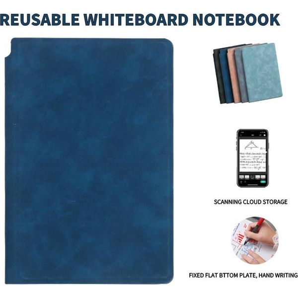 A5 Taccuino Riutilizzabile Per Lavagna Bianca In Pelle Memo Senza Penna Per Lavagna Bianca Cancellabile Panno Per Planner Settimanale Taccuini Da Ufficio Eleganti E Portatili, Blu,-image