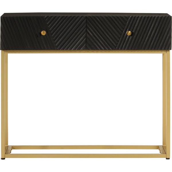Vidaxl Tavolo Consolle Nero 90X30X76 Cm In Legno Massiccio Di Mango E Ferro-image