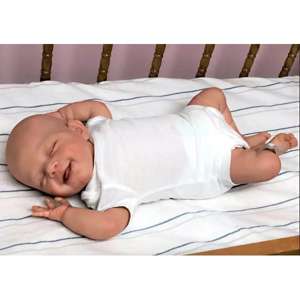 Bambola Reborn In Silicone A Corpo Intero Da 19 Pollici, Già Dipinta, Aprile Dormiente, Giocattolo Da Bagno Realistico E Morbido Al Tatto, Pelle 3D-image
