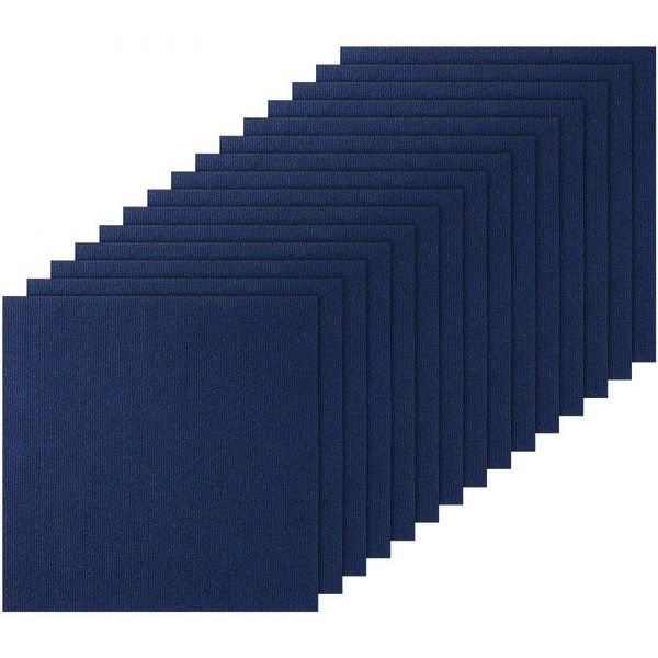 Piastrelle Di Moquette Rimovibili E Autoadesive, 61X61 Cm, Morbide Piastrelle Imbottite Per Pavimenti, Installazione Fai Da Te Per Soggiorno E Camera Da Letto - 15 Pezzi, Blu Scuro-image
