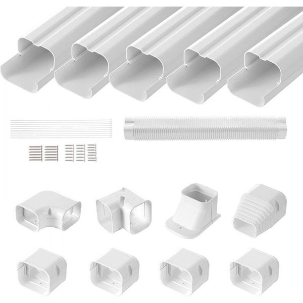 Copri Linea Mini Split - Copri Tubature In Pvc Decorativo Per Il Condizionamento Dell'aria - 76,2 Mm L X 3110 Mm L - Verniciabile - Bianco - Con 5 Condotti Diritti - Componenti Completi - Per Pompe Di Calore-image