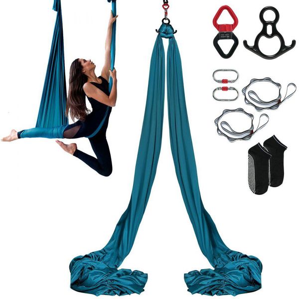 Set Di Amache Per Yoga Aereo 8 X 2,8 M - Altalena Per Yoga Aereo Verde - Altalena Per Amache Per Yoga Aereo Da Interno 1000 Kg Max. Capacità Di Carico - Inclusi Calzini Da Yoga, Moschettone In Acciaio E Giunto Girevole In Alluminio-image