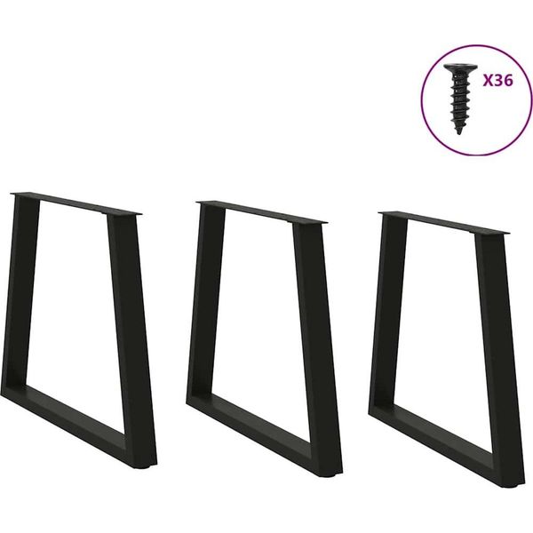 Vidaxl Gambe Del Tavolo Da Pranzo A Forma Di V 3 Pezzi Nero 80X(72-73,3) Cm Acciaio-image