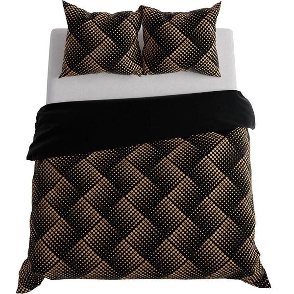 Biancheria Da Letto, Raso Di Cotone, Alta Qualità 160X200 Luxe Nero E Oro-image