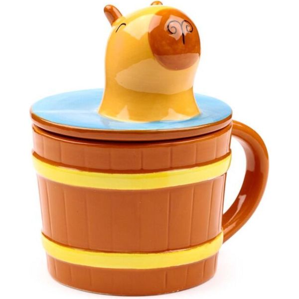 Tazza Con Coperchio Tazza Da Caffè Capybara In Ceramica Circa 13,5X10X13 Cm Per Circa 300 Ml-image