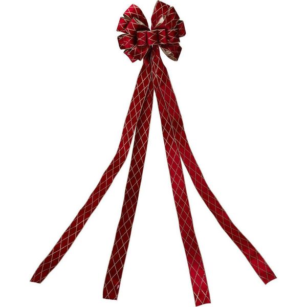 H&S Decoration | Fiocco Di Natale - Fiocco Per Albero Di Natale - 33 X 130 Cm - Rosso - Fiocco Decorativo - A Scacchiera-image