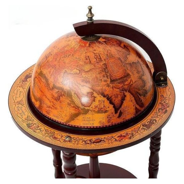 Vincenzo Globe Bar - Globe Bar - Carrello Bar - Portabottiglie - Set Da Whisky - Cocktail Bar - Su Ruote - ⌀ 33 Cm - Marrone - Legno-image