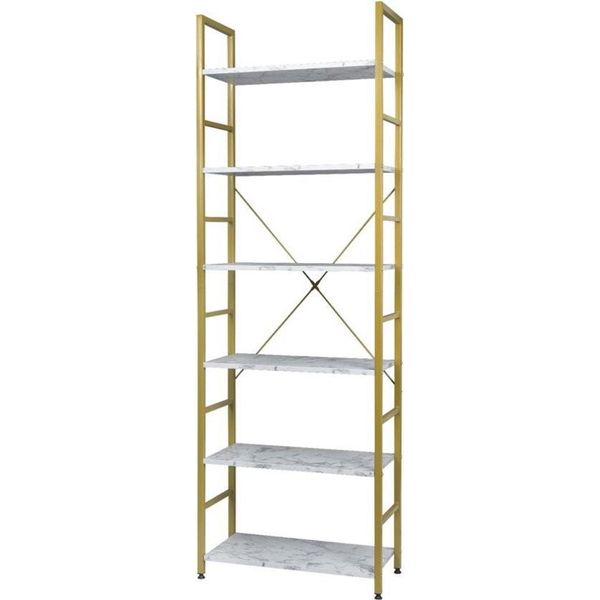 Libreria 6 Livelli - Ripiano A Scaletta - Oro/Marmo - 60X28X180 Cm-image