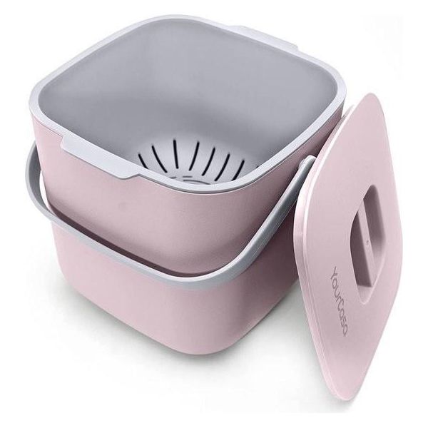 Bidone Per Compost Da 7 Litri Per I Rifiuti Organici Quotidiani In Cucina, Lavabile In Lavastoviglie, Antiodore, Fodera Interna Rimovibile, Contenitore Per Rifiuti Organici Con Coperchio, Rosa-image