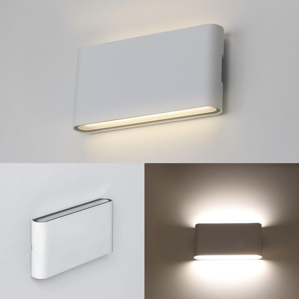 Applique Led "Safata"" Da 12W IP54 Per Uso Esterno/Interno, Design Rettangolare In Alluminio Bianco, Luce Incidente E Riflessa, Bianco Neutro 4000K"-image