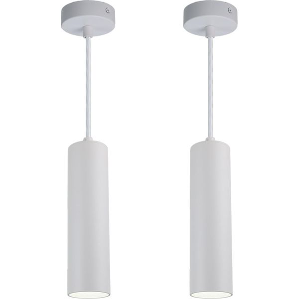 Confezione Da 2 Lampade A Sospensione Da Soffitto Moderne E Minimaliste In Alluminio Bianco A Forma Di Tubo Lungo 20 Cm Con Attacco Per Lampada GU10, Regolabile In Altezza-image