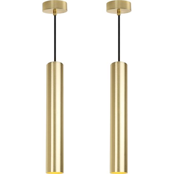 Confezione Da 2 Lampade A Sospensione Da Soffitto Moderne E Minimaliste In Alluminio Color Oro A Forma Di Tubo Lungo 40 Cm Con Attacco Per Lampada GU10, Regolabile In Altezza-image