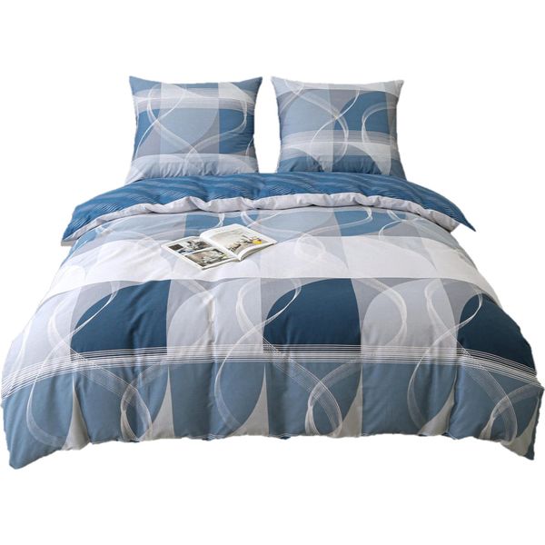 Set Di Biancheria Da Letto In Raso 160X200Cm Blu Navy A Quadri-image