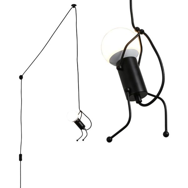 Moderna Lampada A Sospensione A Forma Di Bambola Nera Con Cavo E Spina "Formiga"-image