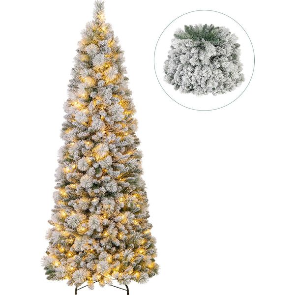 Costway Albero Di Natale Artificiale Da 210 Cm Con 200 Luci Led Bianco Caldo E 680 Punte Di Rami, Albero Di Natale Pop-Up, Albero Di Natale Floccato, Albero Artificiale-image