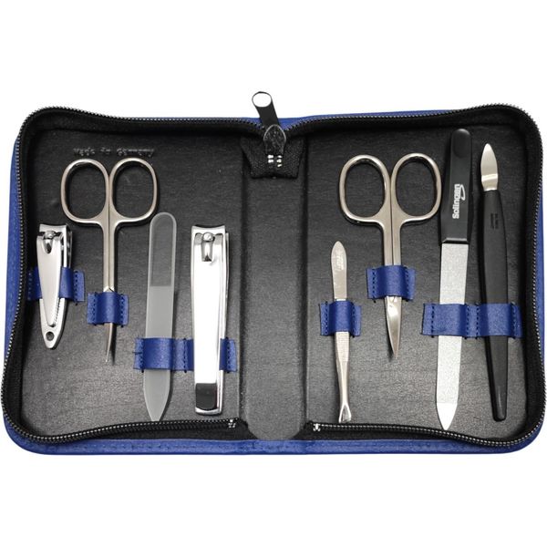 Set Manicure 8 Pezzi Custodia In Vera Pelle - Strumenti Solingen - Germany Blu-image