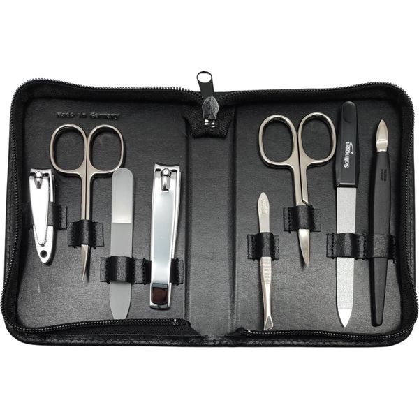 Set Manicure 8 Pezzi Custodia In Vera Pelle - Strumenti Solingen - Germany Nero-image