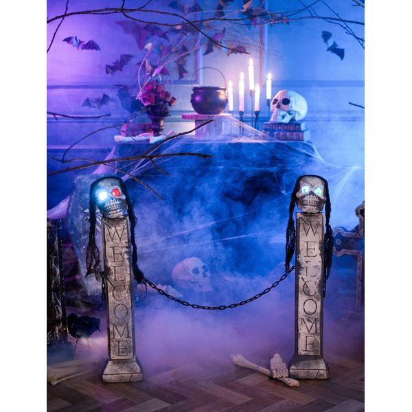 Colonna D'ingresso Per Feste Di Halloween Con Teschi 2 Pezzi Grigio-Nero 75X15X10Cm --image