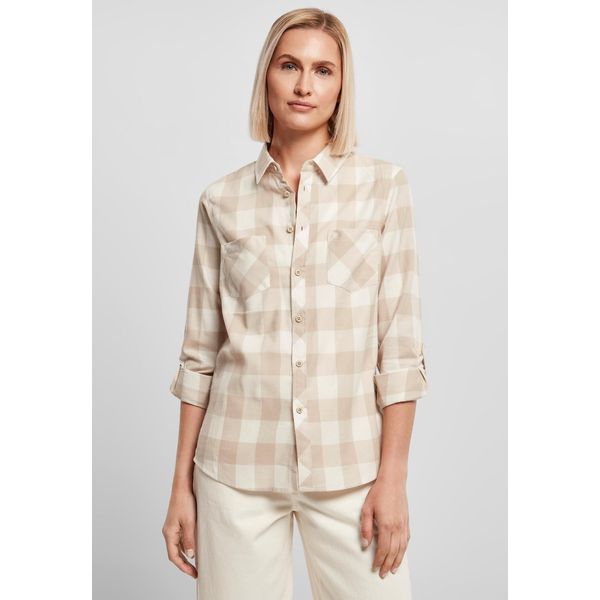 DáMská KošIle Urban Classics Ladies Turnup Checked Flanell Shirt Whiteand/Lighttaupe - Xl-image