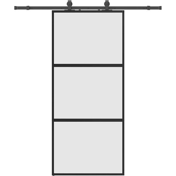 Vidaxl Porta Scorrevole Con Rubinetteria Nera 90X205 Cm In Vetro Temperato-image