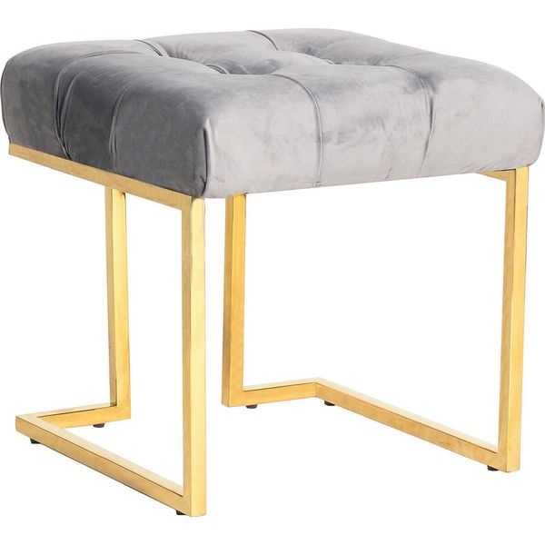 Polsterhocker Kayoom "Hocker Rarity 125, Edler Touch Durch Goldenes Gestell", Grau, B:48Cm H:48Cm T:48Cm, Bezug: 100% Polyester (Samt) Gestell: Edelstahl, Hocker, Polsterhocker, Eckig, Samtweich, Gesteppt, Mit ZierknöPfen, Edelstahlgestell-image