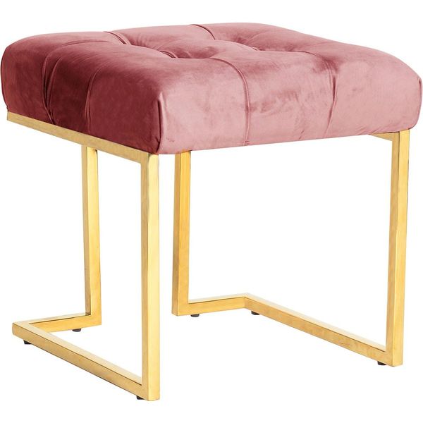 Polsterhocker Kayoom "Hocker Rarity 125, Edler Touch Durch Goldenes Gestell", Rosa (Altrosa), B:48Cm H:48Cm T:48Cm, Bezug: 100% Polyester (Samt) Gestell: Edelstahl, Hocker, Polsterhocker, Eckig, Samtweich, Gesteppt, Mit ZierknöPfen, Edelstahlgestell-image